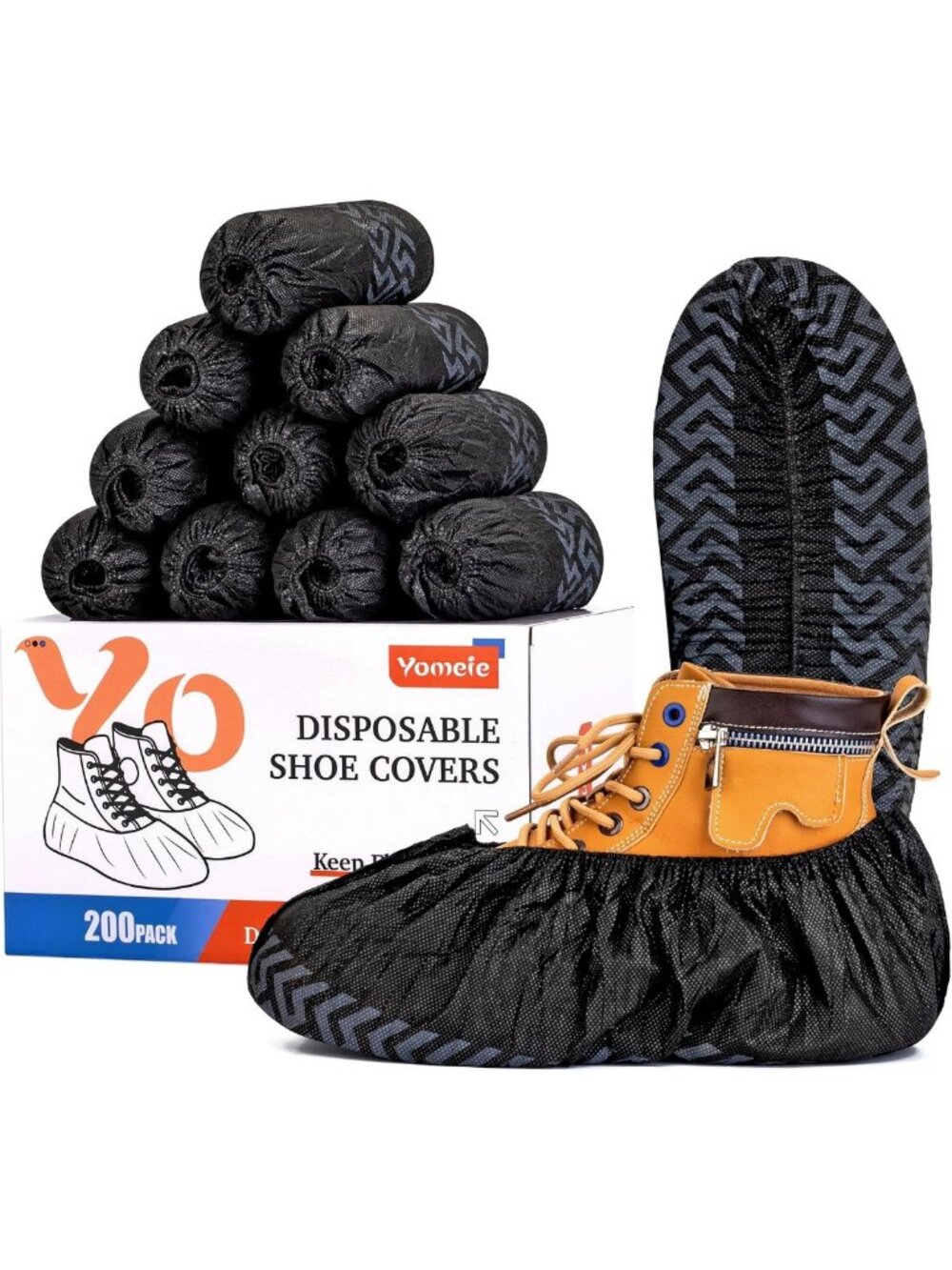 Durable Disposable Shoe Covers - 200-Pack, Black Non-Woven, Slip-Resistant, Fits
